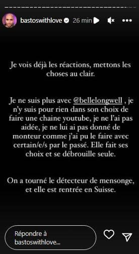 Affaire Kevin Guedj et Belle Longwell : accusé de défendre son ex, Bastos s'exprime