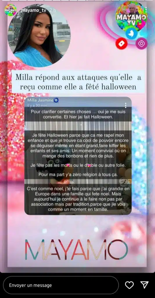 Milla Jasmine : critiquée pour avoir célébré Halloween, elle prend la parole