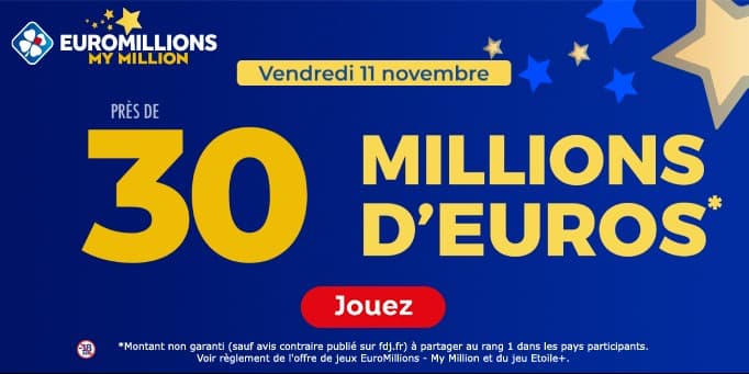 EuroMillions du vendredi 11 novembre 2022 : 30 millions d'euros &agrave; remporter ce soir !