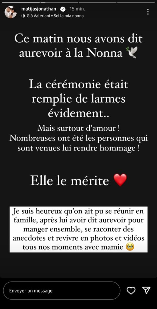 Jonathan Matijas : Il rend un denier hommage à sa grand-mère décédée