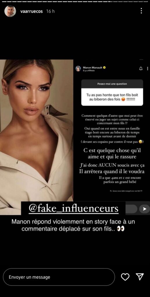 Manon Tanti recadre sévèrement un internaute après un commentaire déplacé sur son fils Tiago