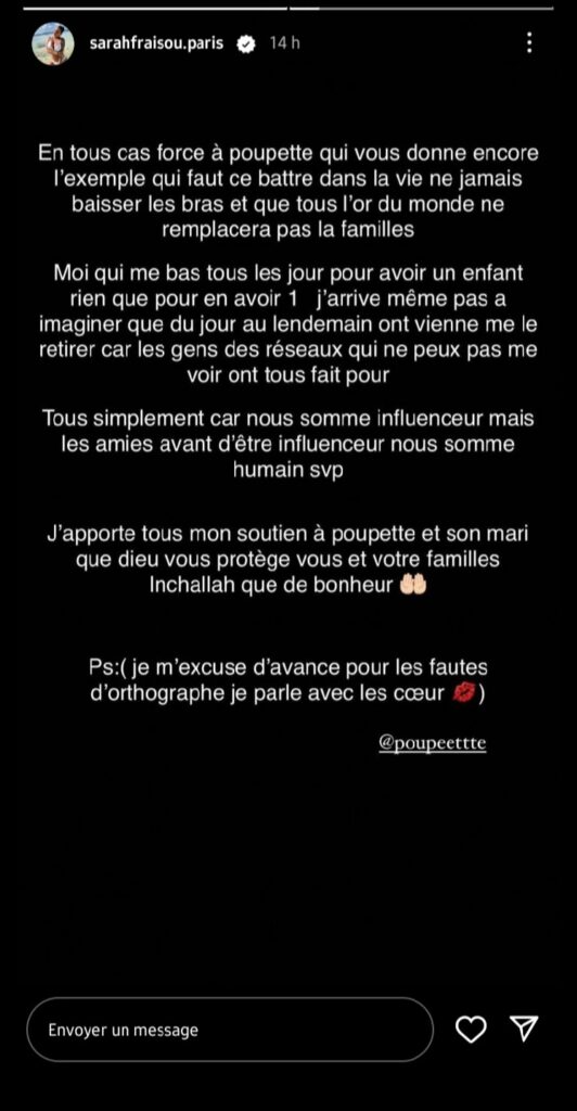 Affaire Poupette Kenza : Sarah Fraisou vient au secours de la reine de réseaux