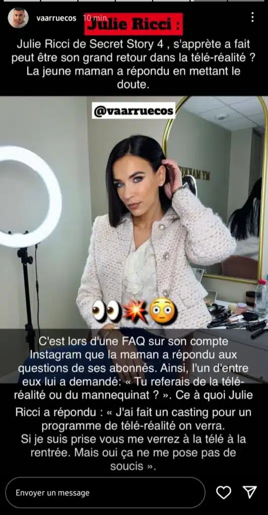 Julie Ricci bientôt de retour dans un programme de télé-réalité ?