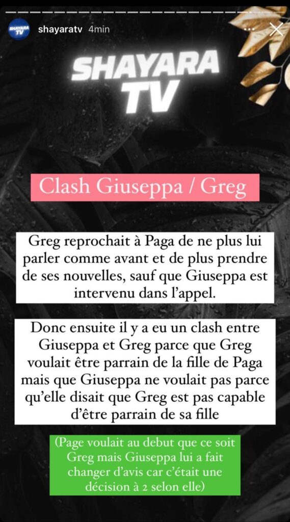 Greg Yega parrain du bébé de Paga et Giuseppa ? Elle s'y oppose et ça vire au clash