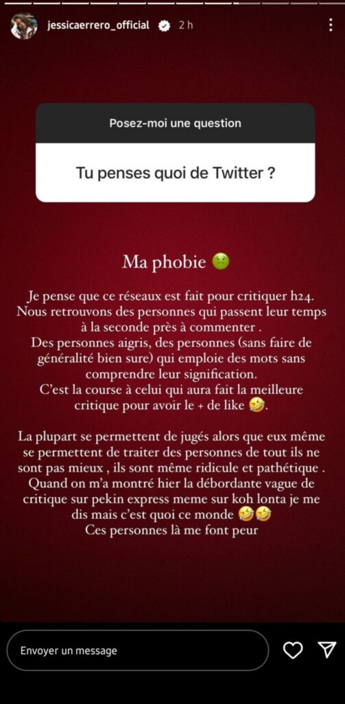 Jessica Errero (Les Apprentis Aventuriers 6) : Son un avis cash sur les réseaux sociaux, "Ma phobie"