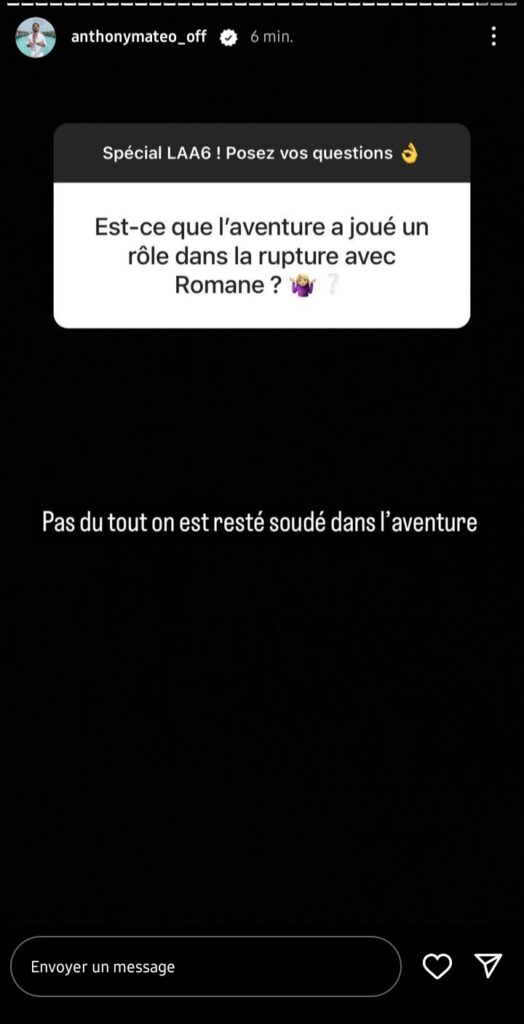 Anthony Matéo (LAA6) : L'aventure a-t-elle joué un rôle dans sa rupture avec Romane ? 