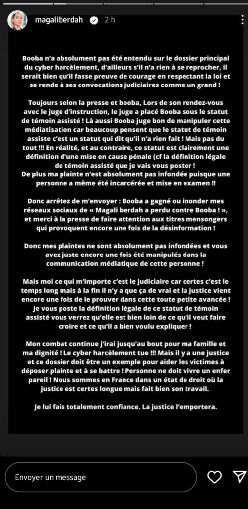 Booba sous statut de témoin assisté : Magali Berdah réagit "Ma plainte n'est absolument pas infondée"
