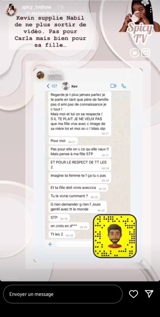 Kevin Guedj supplie Nabilflixx de ne plus dévoiler de vidéos compromettantes sur Carla Moreau