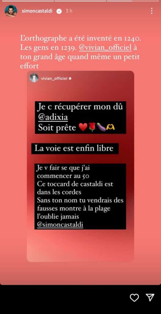 Simon Castaldi critiqué par Vivian Grimigni sort du silence