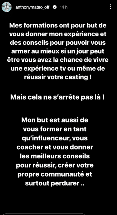 Anthony Matéo : Le candidat offre une formation pour percer dans la télé-réalité