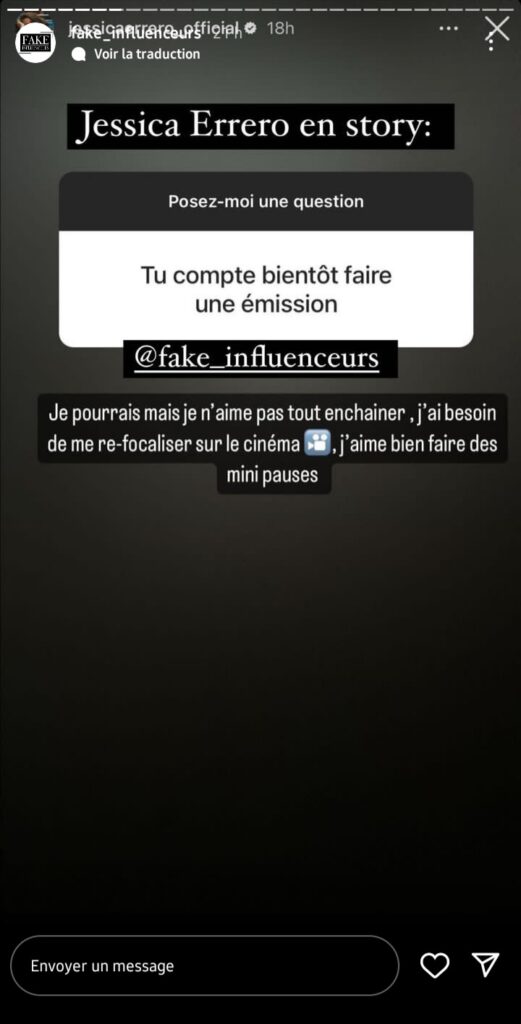 Jessica Errero fait des révélations inattendues sur ses projets de carrière