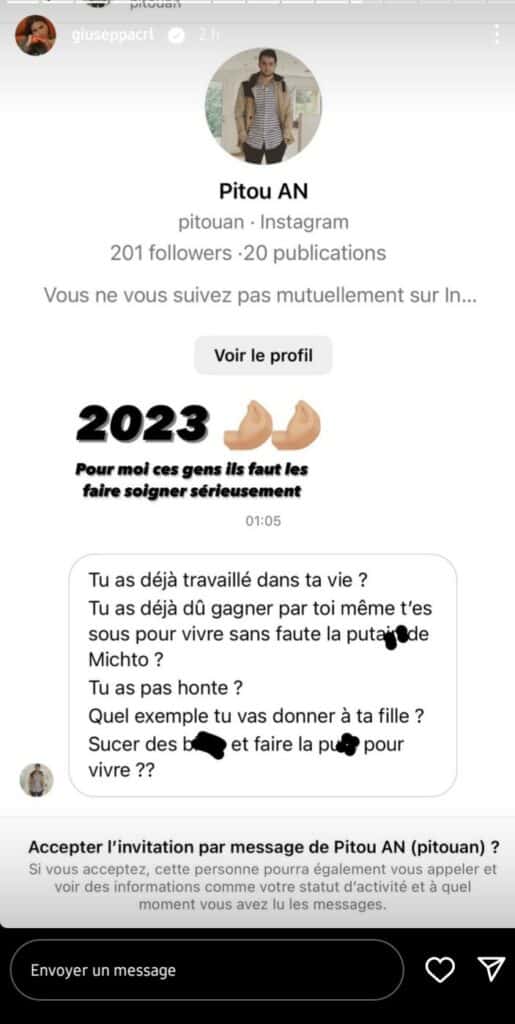 "Quel exemple vas-tu donner à ta fille" : Giuseppa jugée de michto et sale p.ute par un internaute