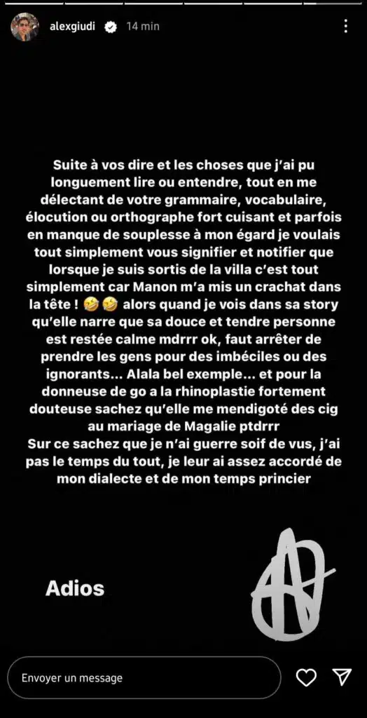 "Elle m'a mis un crachat dans la tête" : Alex Giudi (Les cinquante) balance sur Manon Tanti