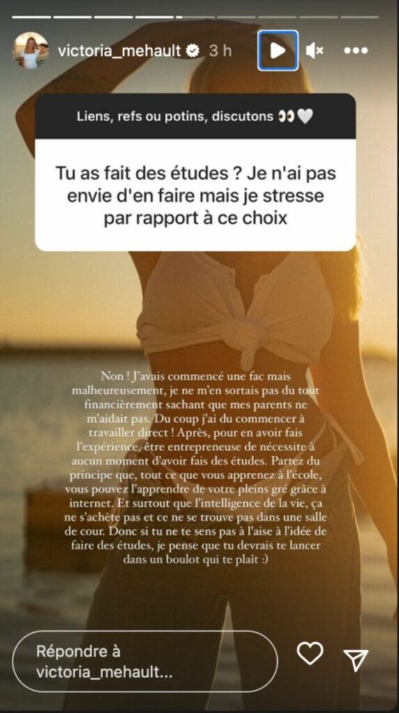 « Mes parents ne m'aidaient pas » : Victoria Mehault révèle pourquoi elle a arrêté ses études