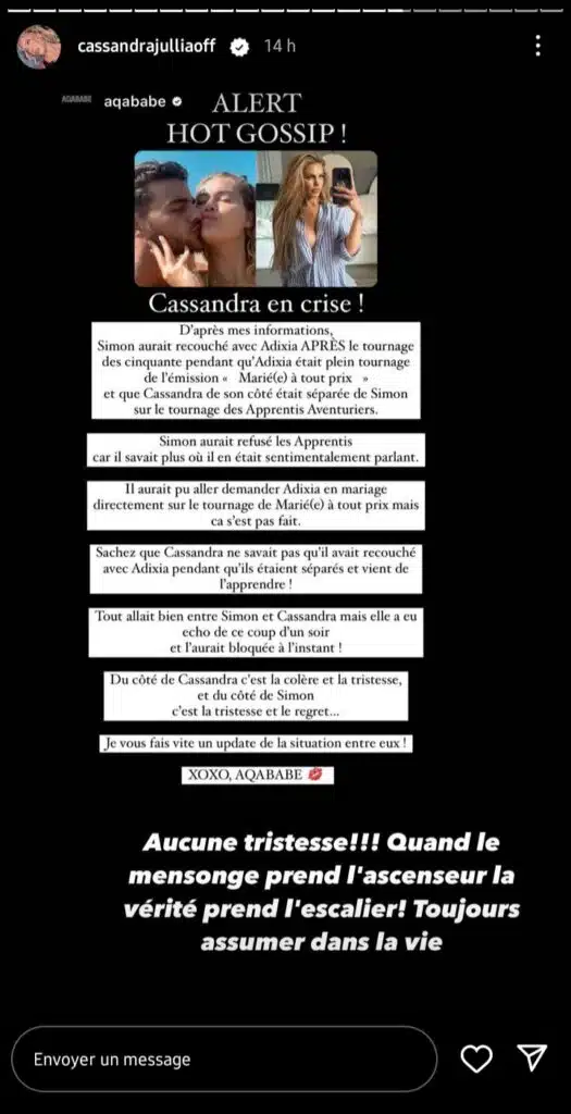 “Aucune tristesse” : Cassandra Jullia (Les cinquante) cash sur l’infidélité de Simon Castaldi