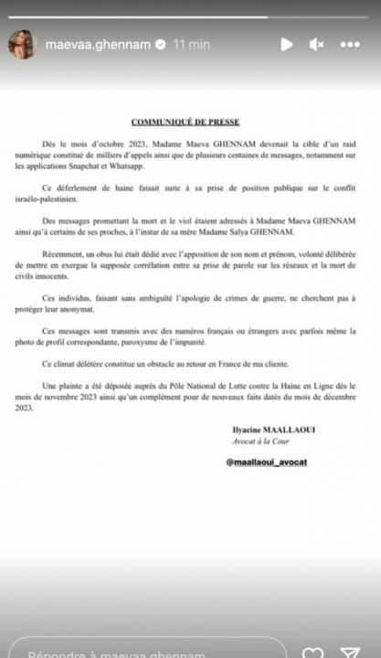 Maeva Ghennam porte plainte pour cyberharcèlement