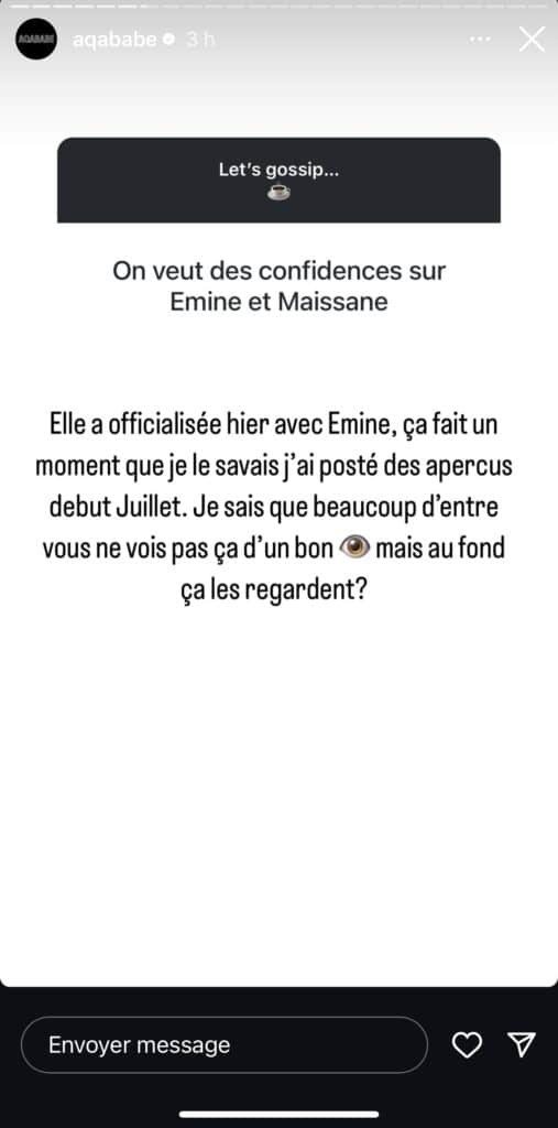 Maissane en couple avec Emine, la candidate officialise 